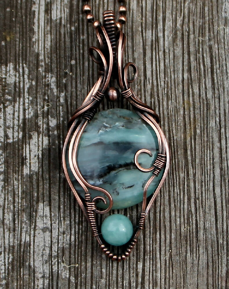 Peruvian Blue Opal and Amazonite with Copper chain