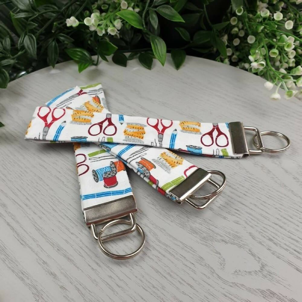 Keyfob - Sewing - scissors & measure - Button - Wristlet - Bag Tag - Keyring