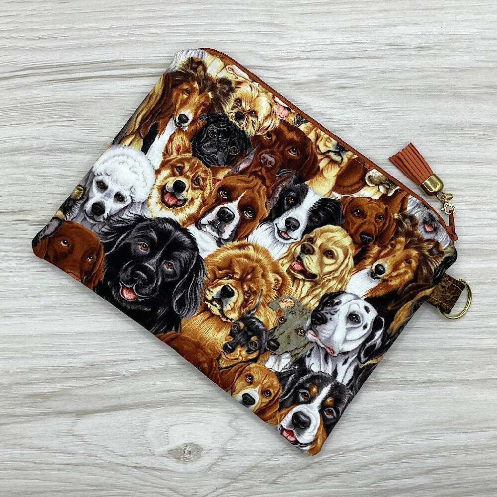 Mixed Dog Breeds Zip Pouch (21cm x 16cm) Fully lined, lightly padded