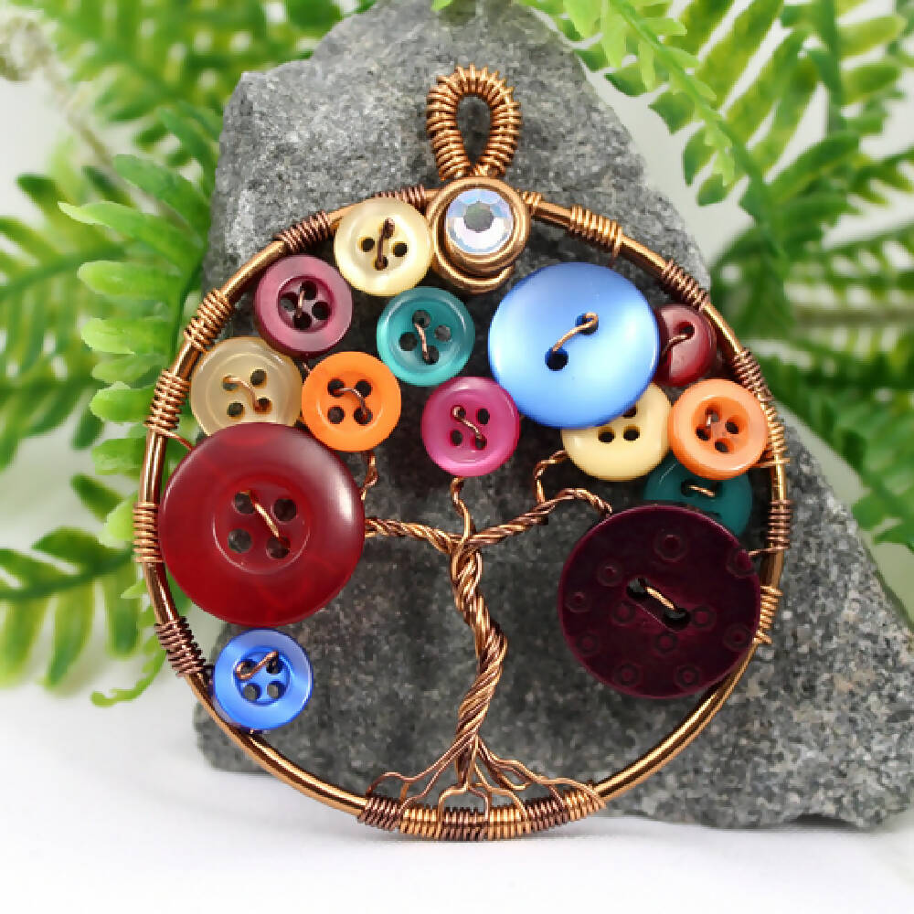 Tree of Life Button Tree Pendant