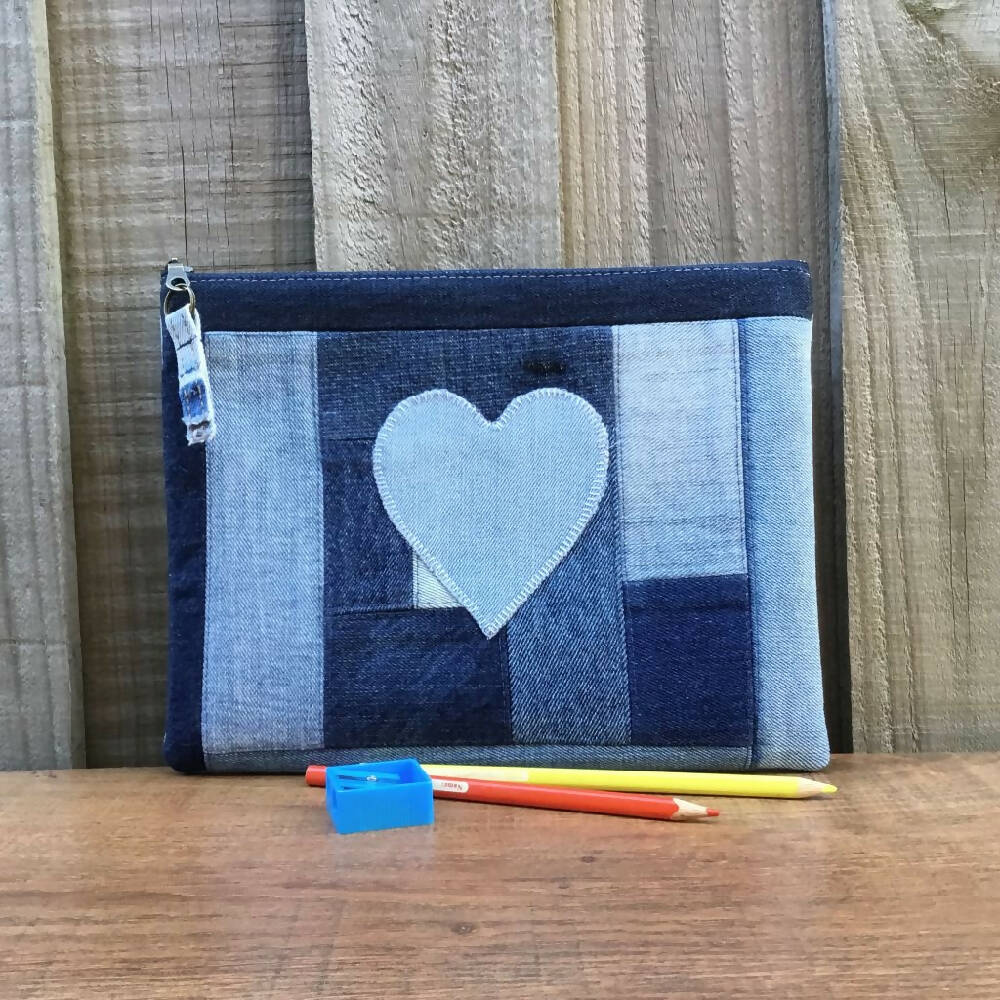 Upcycled Denim Pencil case – Heart