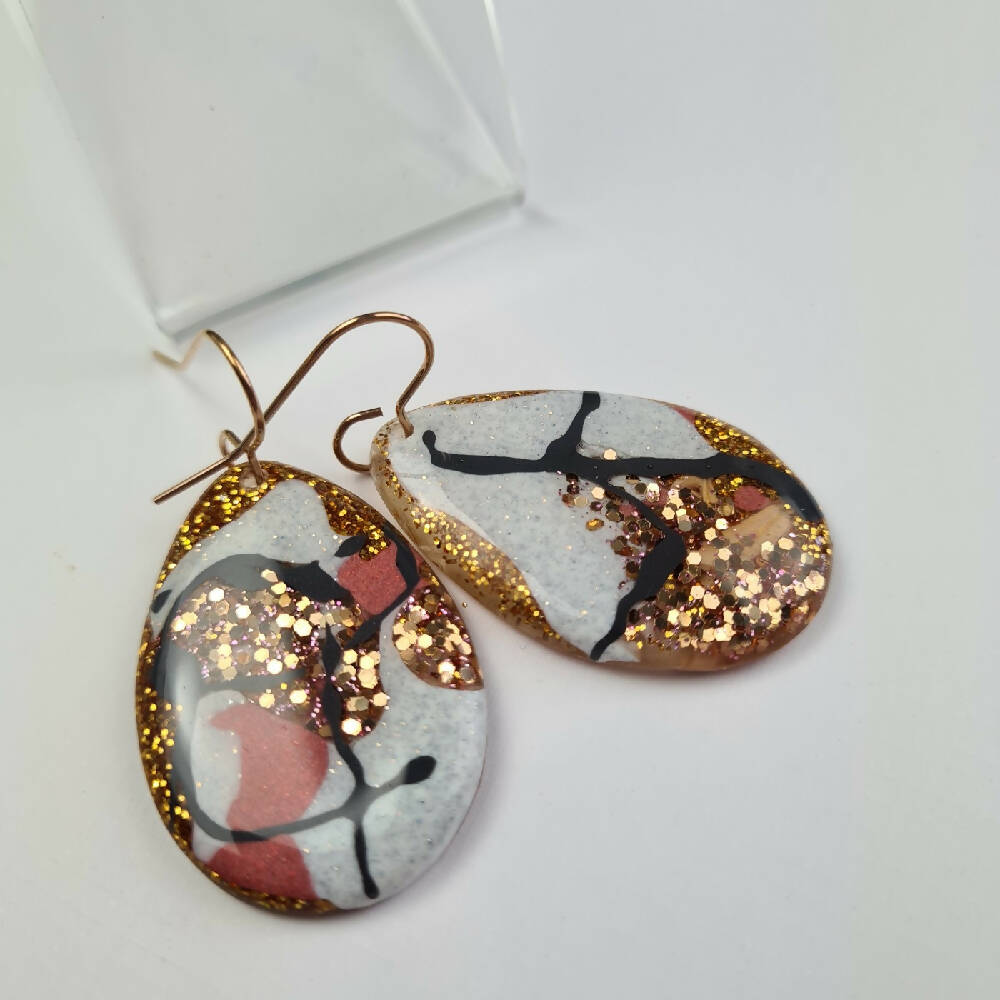 Dangle Earrings Resin Button Jewellery Colourful Copper Egg  (5)