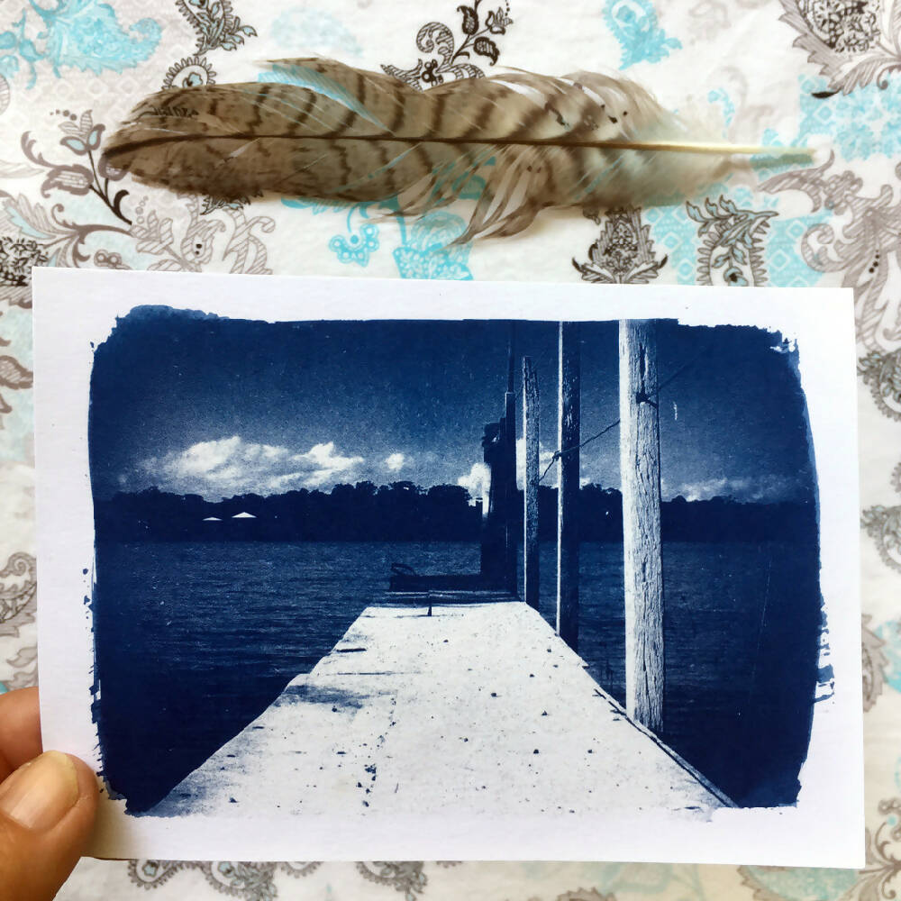 Perulpa Island Jetty, Original Cyanotype Art Print, Postcard Size