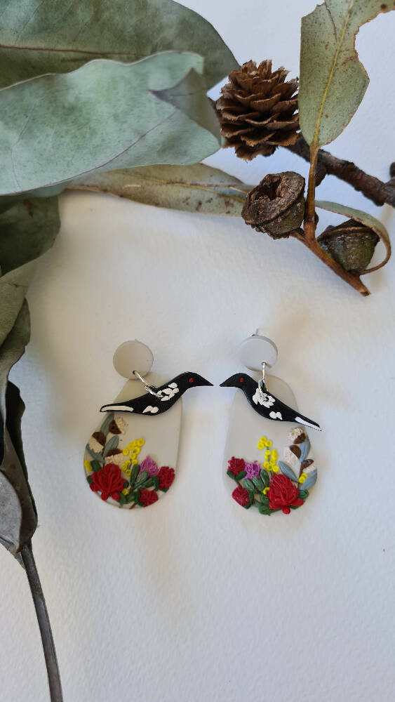 Earrings, Magpies in the Garden
