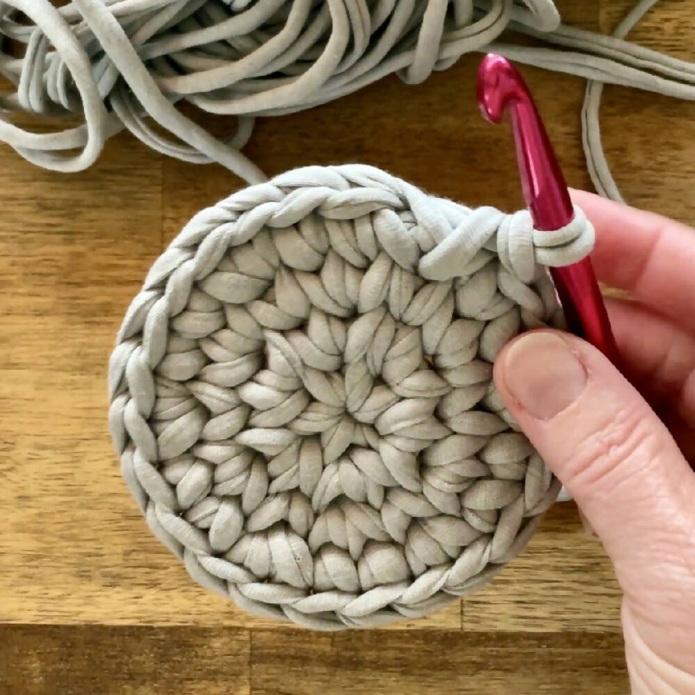 Crochet handmade basket stacking set - Beige, coral & white
