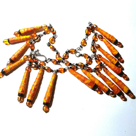 Beaded Necklace Paper and amber beads.