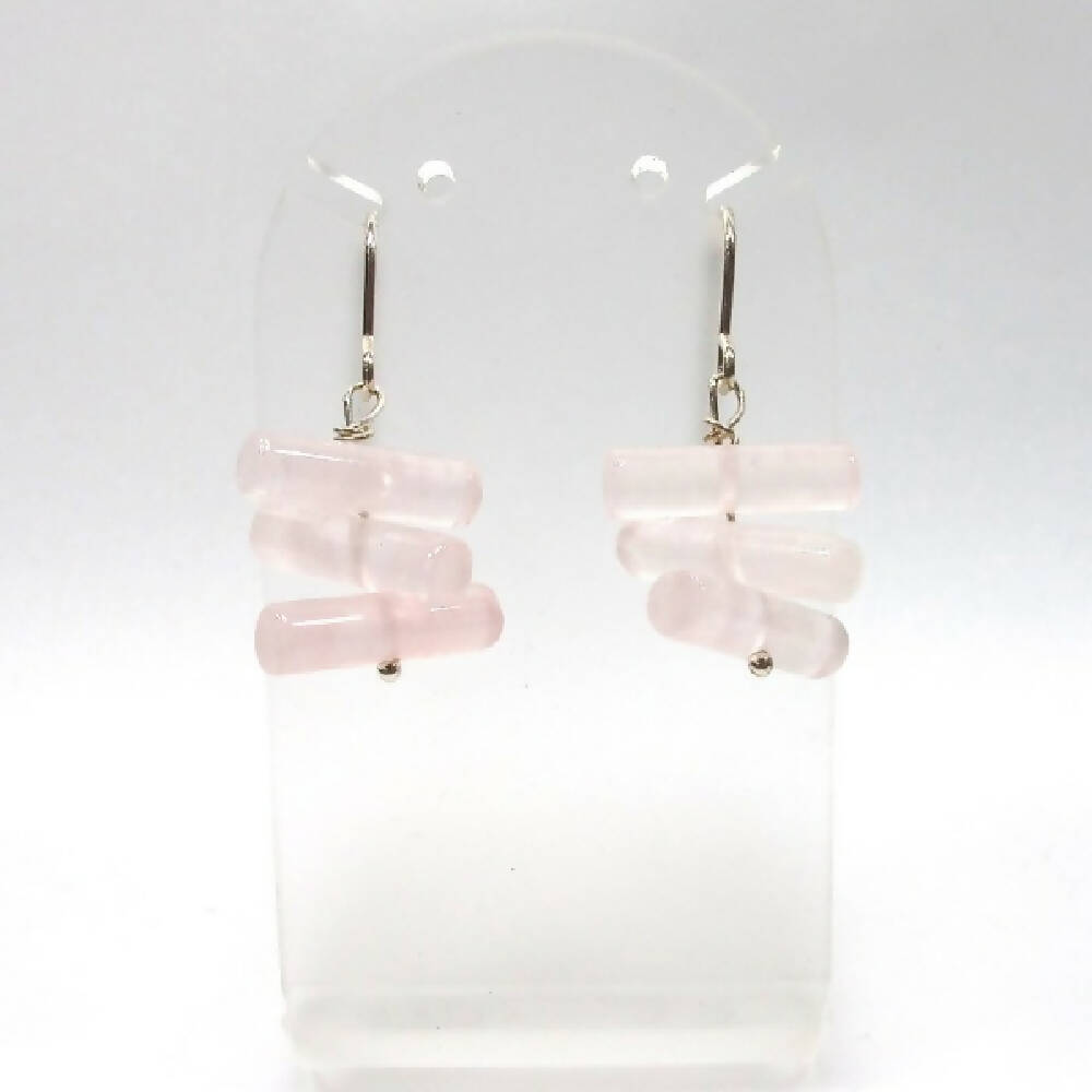 Rose quartz cylinder and sterling silver earrings 2