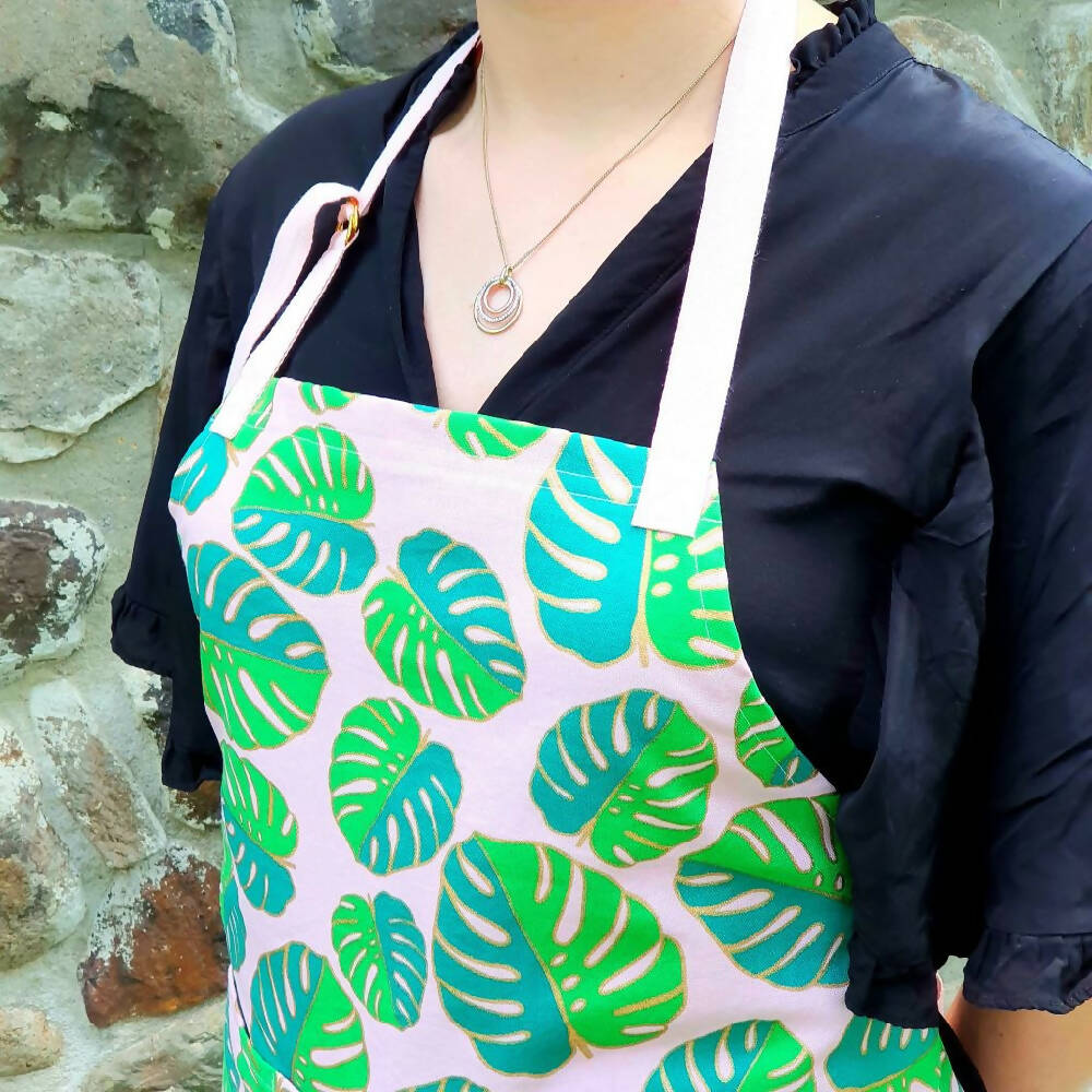 Apron - Monstera Leaves, Pink & Green