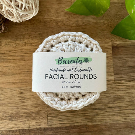 Reusable Cotton Facial Rounds - Set of 6 - Natural