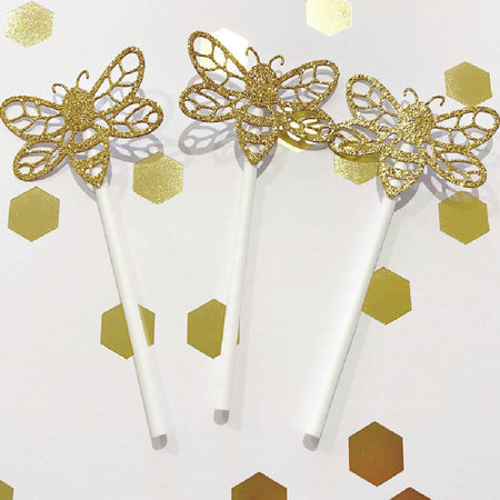 Gold Bee Cupcake Toppers. Baby shower, birthday, Mummy to be.