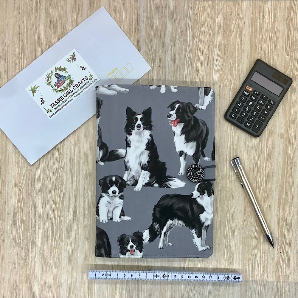 Border Collie Dogs refillable A5 fabric notebook cover gift set - Incl. book and pen.