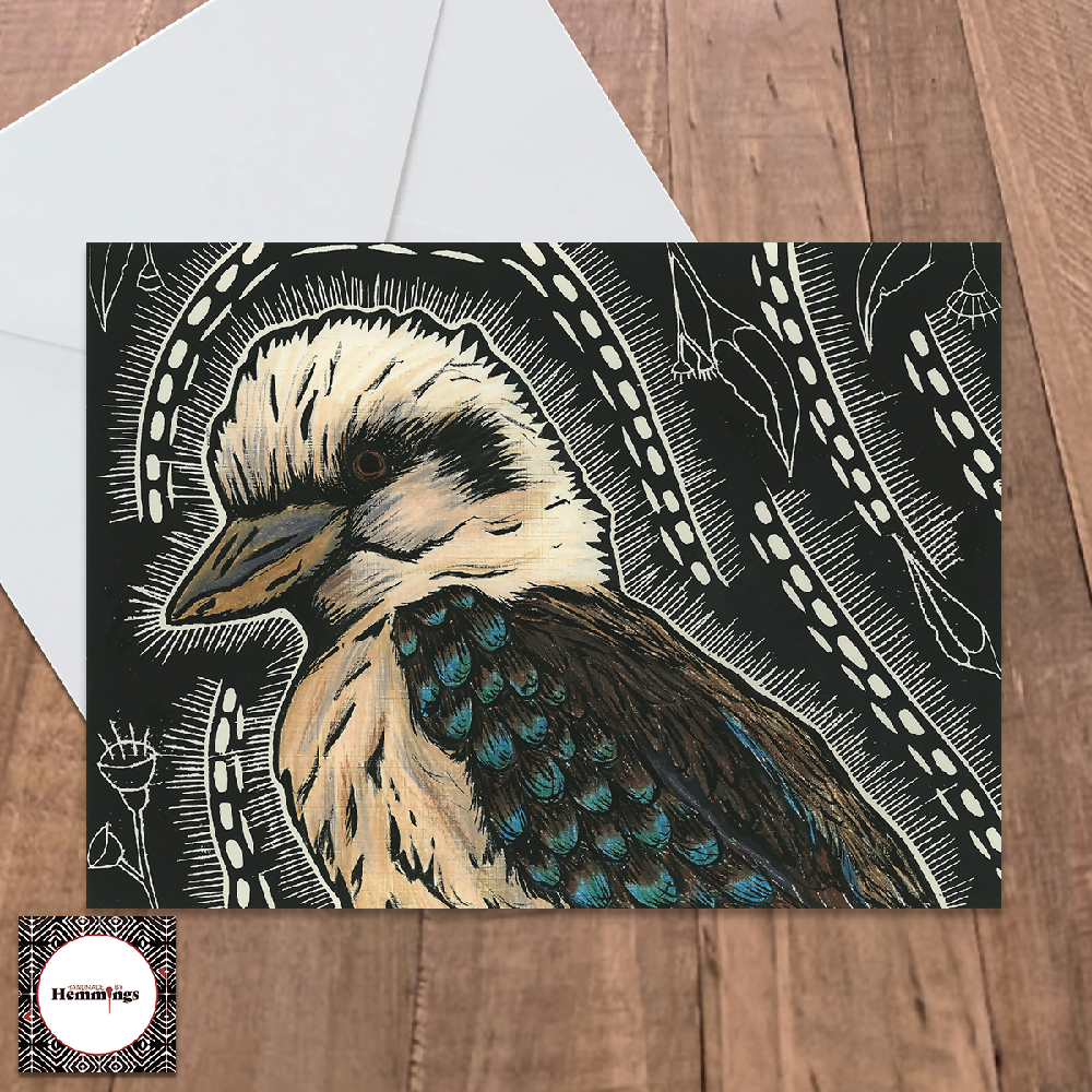 Blue-Winged Kookaburra (Landscape) Greeting Card + Envelope