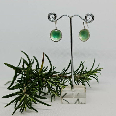 Sterling Silver Enamel Earrings - Green