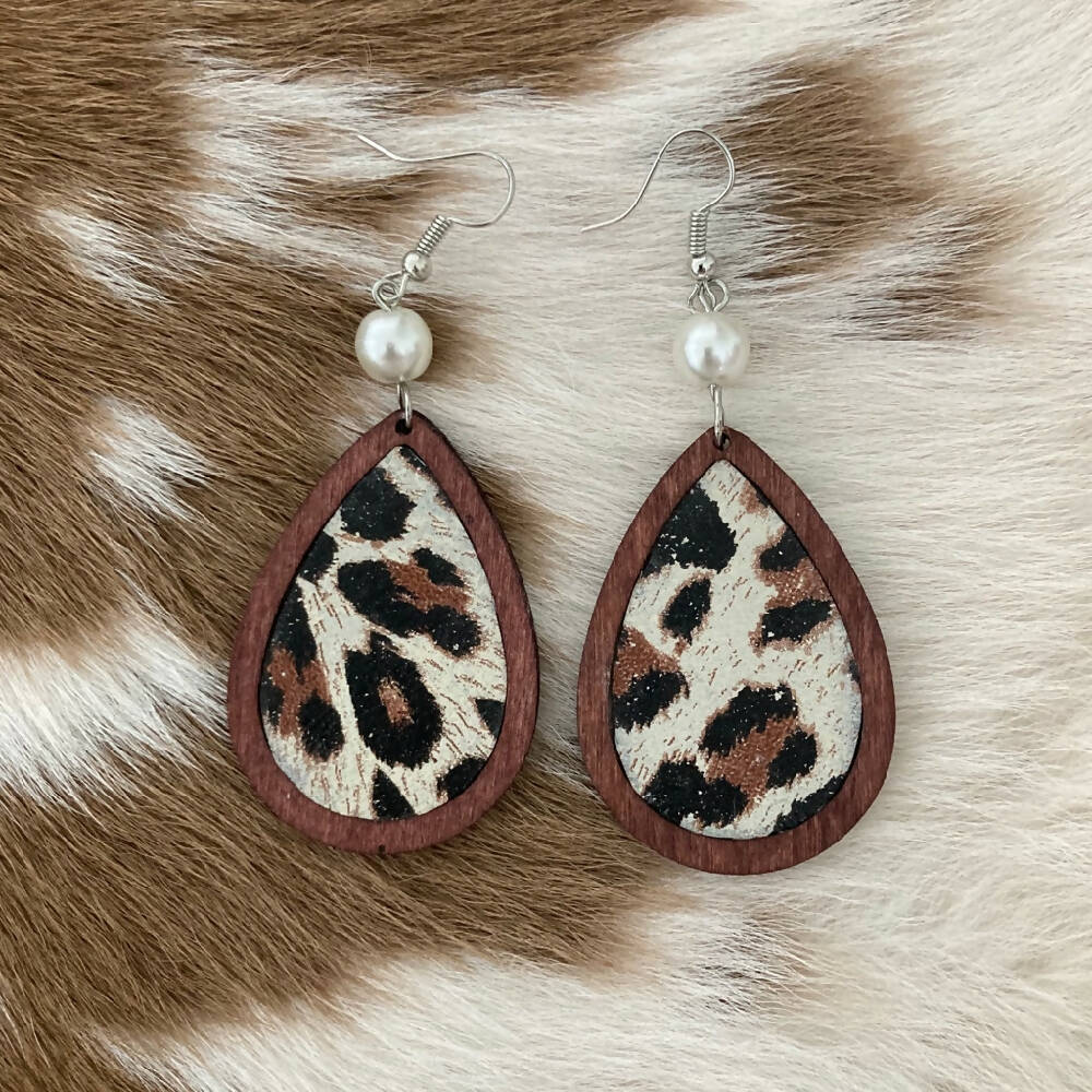 Leather Teardrop Earrings - leopard print