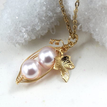 Two Pink Peas In A Pod Gold Necklace