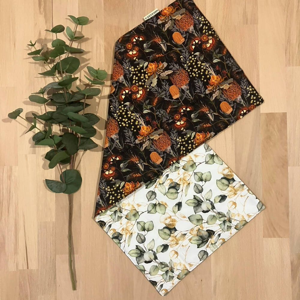 handmade Australia native floral reversible - black & white
